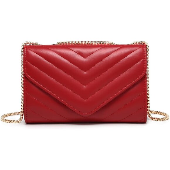 ⚡ Women's Red Stylish Evening Clutch Chain Shoulder Strap Crossbody Bag - Picture 1 of 6